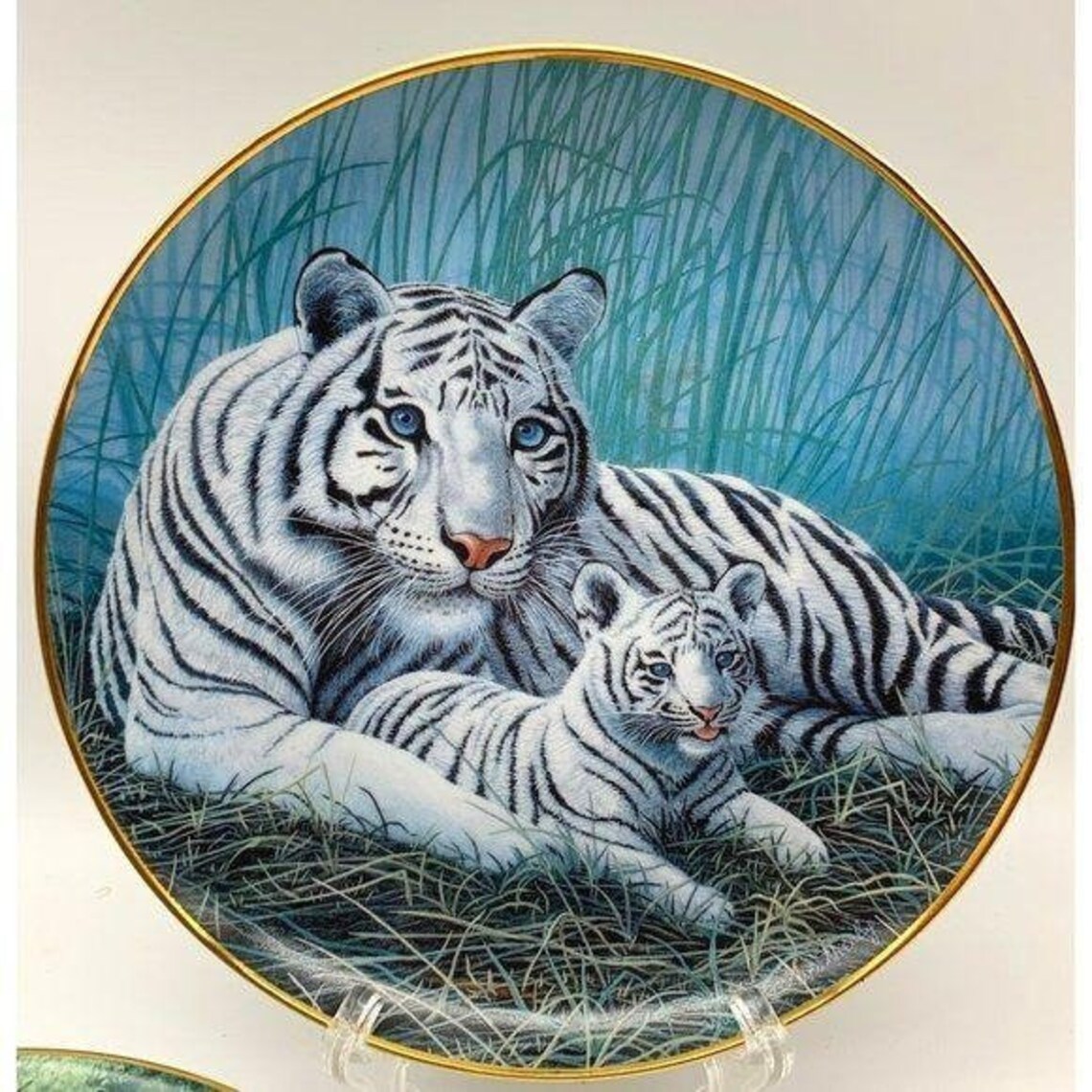 3 white tiger plates numbered Etsy