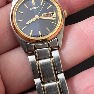 Vintage Seiko Silver and Gold Tone Day and Date Watch