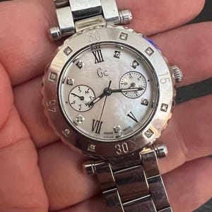Fine GC Silver Tone Diamond and Sapphire Crystal Watch