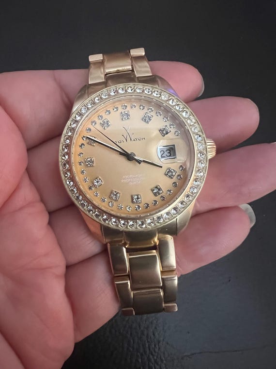 Fine Toy Watch Rose Gold Tone Stone Set Date Watch - Etsy  display picture 2