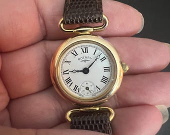 Fine Rotary Silver and Gold plated brown leather strap