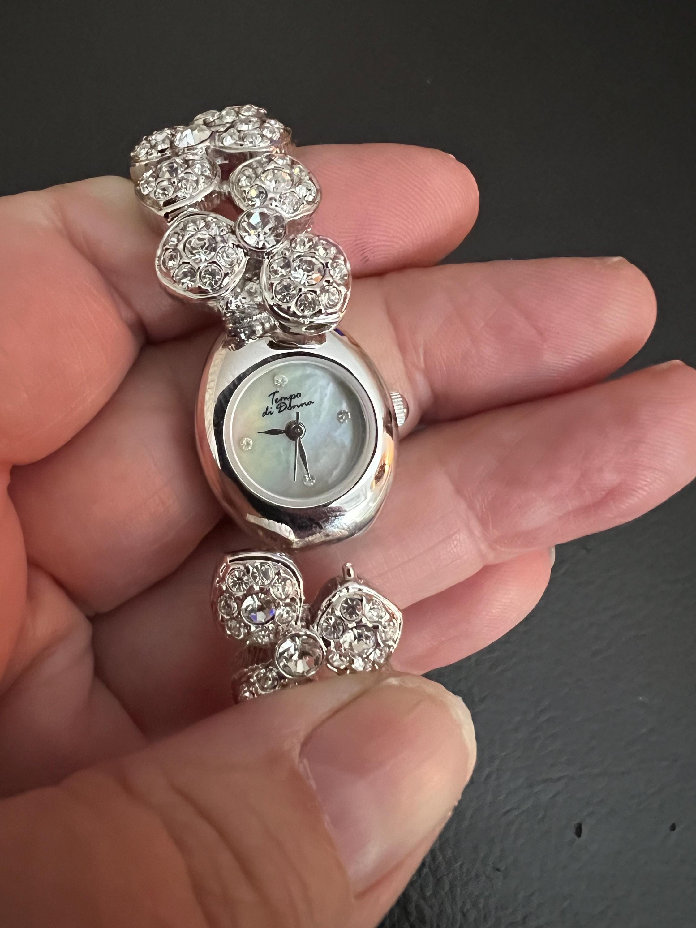 Fine Tempo Di Donna Silver Tone Stone Set Bangle Watch - Etsy