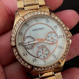 Fine Sekonda Gold Tone Stone Set Day Wristwatch