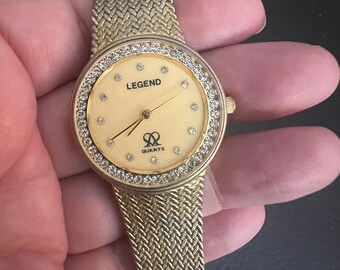 Orologio da donna alla moda al quarzo con pietre incastonate, tonalità oro, Fine Legends