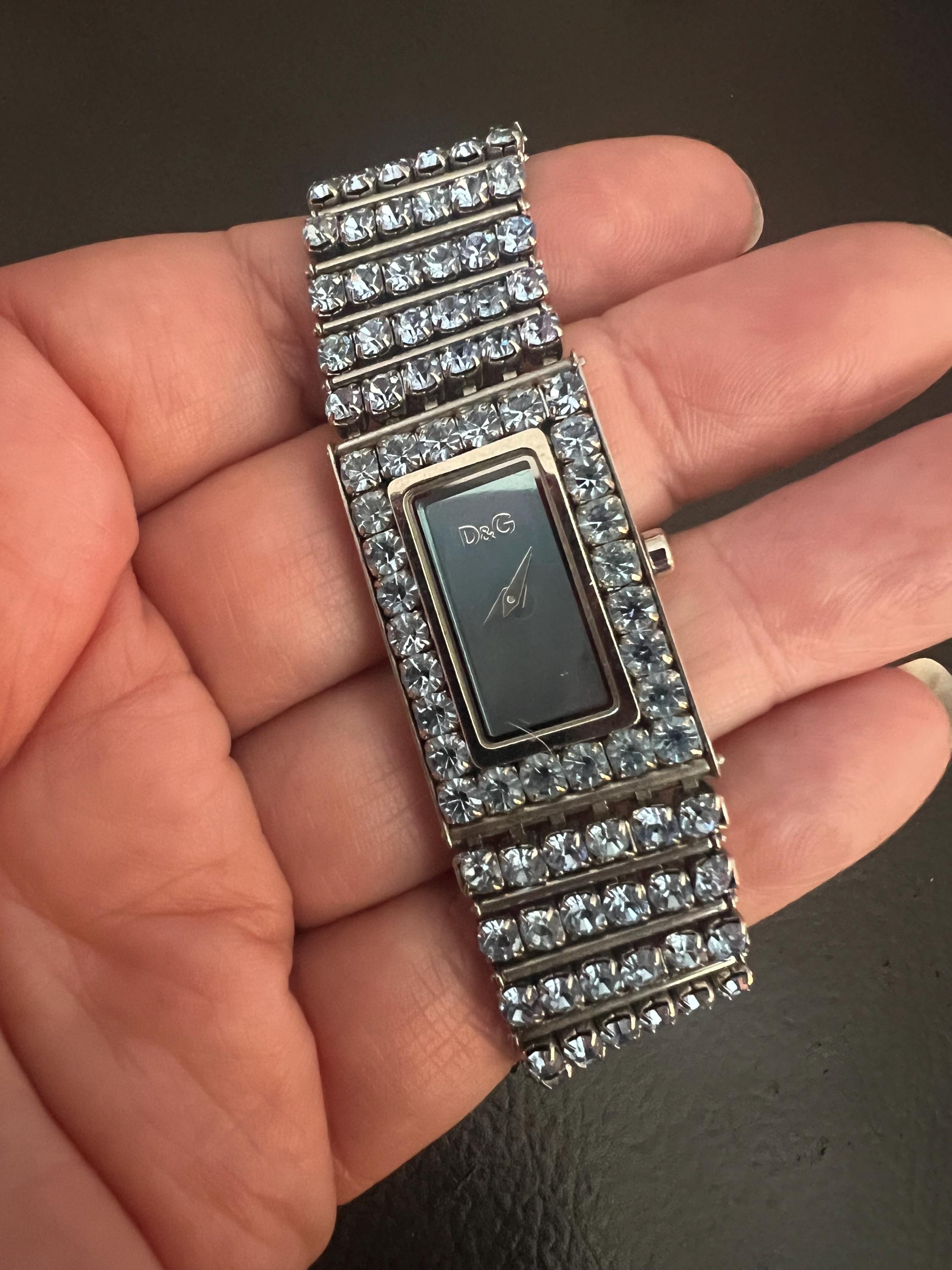 D&G Silver Watch with Crystal Detailing D&G Silver Watch Black Dial with Crystal Embellishments main image 2