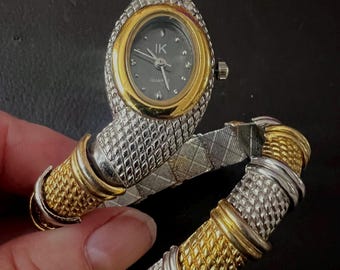 Fine IK Silver and Gold Tone Snake Watch Bangle