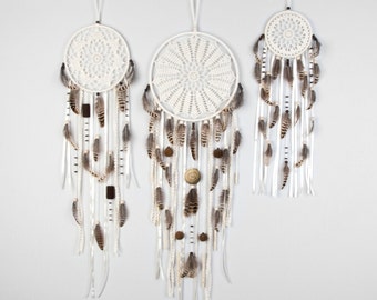 Set of 3 Cream Dream Catcher, Crochet Doily Dreamcatcher, boho dreamcatchers, wall hanging, wall decor, wedding decor, handmade