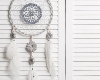 Beige Gray Dream Catcher Crochet Doily Dreamcatcher large dreamcatcher boho dreamcatchers wedding decor wall hanging wall decor