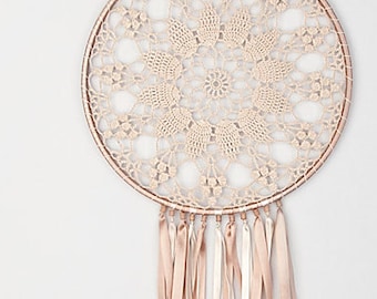 Large Beige Dream Catcher, Crochet Doily Dreamcatcher, boho dreamcatchers, sweet dreams, wall hanging, wall decor, wedding decor, handmade