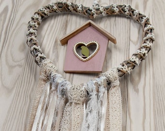 Wedding Decor White Beige Heart Lace Dreamcatcher Shabby Chic Modern rustic decor wall hanging wall decor shabby home decor
