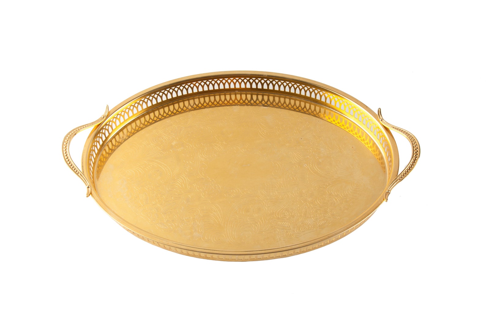 Vintage gold metal tray Serving oval plate Metal gold tray Etsy