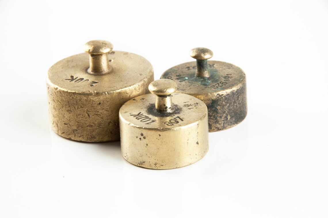 Antique brass weights 100200 grams Bronze weights Set of 3 Etsy