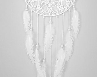 White Dream Catcher Large Dreamcatcher Crochet Doily Dreamcatcher white feathers boho dreamcatchers wall hanging wall decor wedding decor