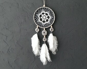 Gray White Beige Blue Dream Catcher Crochet Doily Dreamcatcher medium dreamcatcher boho dreamcatchers wedding decor wall hanging wall decor