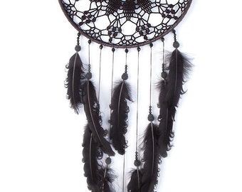 Large Black Dream Catcher, Crochet Doily Dreamcatcher, large dreamcatcher, feathers, boho dreamcatchers, wall hanging, wall decor, handmade