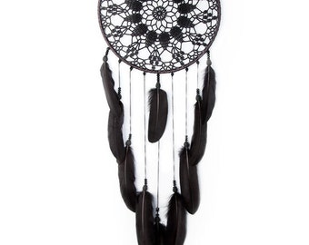 Large Black Dream Catcher, Crochet Doily Dreamcatcher, boho dreamcatchers, sweet dreams, wall hanging, wall decor, handmade