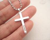 Men 39 s Sterling silver Personalized Cross Necklace Custom engraved cross charm, groomsmen gift, bible verse, religious, faith gift