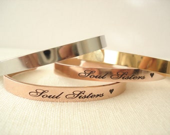 Personalized Cuff Bracelets...Gold, Silver or Rose Gold over Stainless steel, Custom bridesmaid, sorority, best friends gift for him or her