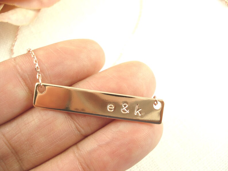 Hand Stamped Rose Gold Bar Necklace...Personalized Name plate bar jewelry, Sorority gift, monogram, bridesmaid gift image 2