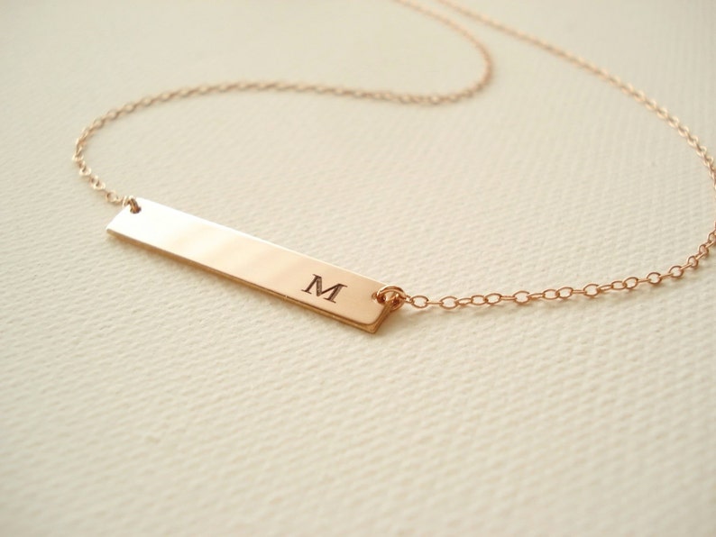 Rose Gold filled Personalized Bar Necklace...engraved name plate gold bar jewelry monogram Sorority gift bridesmaid gift 14 kt