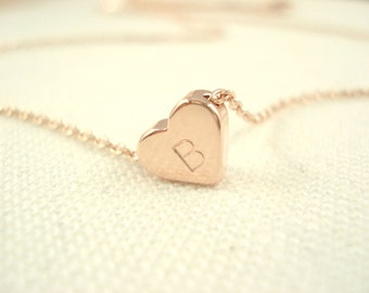 Personalized Tiny Heart (Gold, Silver or Rose gold) necklace...hand stamped bridesmaid gift, flower girl, wedding, everyday minimalist