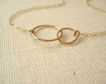 Interlocking Circles Necklace...14 kt. Gold fill or sterling silver Infinity, Two Entwined rings, Best friends, 2 Sisters, mom and daughters