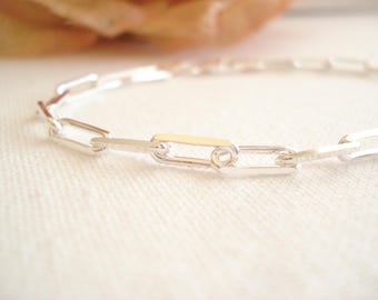 Sterling silver Italian Link Bracelet...Shiny Paperclip Bracelet, Stackable Layering Bracelet, bridesmaid gift, simple everyday jewelry