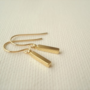 Tiny bar earrings with 14 kt. Gold-filled french ear wire, Simple gold bar earrings, dangle, drop earrings, bridesmaid gift, Gift for her