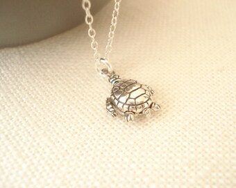 Tiny Sterling Silver Turtle Necklace...Nature, Inspirational jewelry, Sea turtle pendant, Bridesmaid gift, Family gift, for her