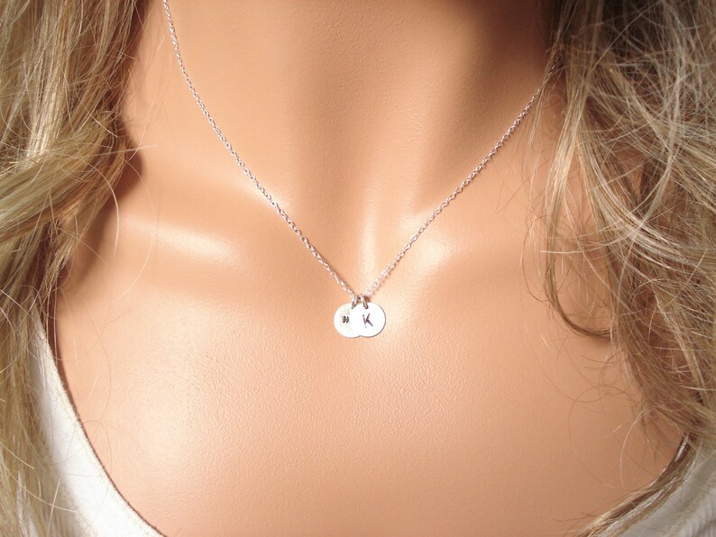 Sterling silver Personalized Initial circle disc Necklace...Follow your Heart layering bridesmaid gift simple everyday Anniversary
