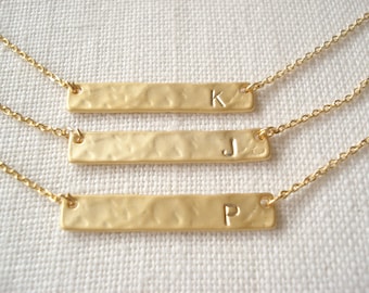 Gold Bar Necklace...Personalized Hand stamped Name plate bar jewelry, minimalist layered, Sorority gift, monogram, bridesmaid gift