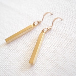 Tiny bar earrings with 14 kt. Gold-filled or sterling silver french ear wire, Simple dangle, drop earrings, bridesmaid gift, Gift for her
