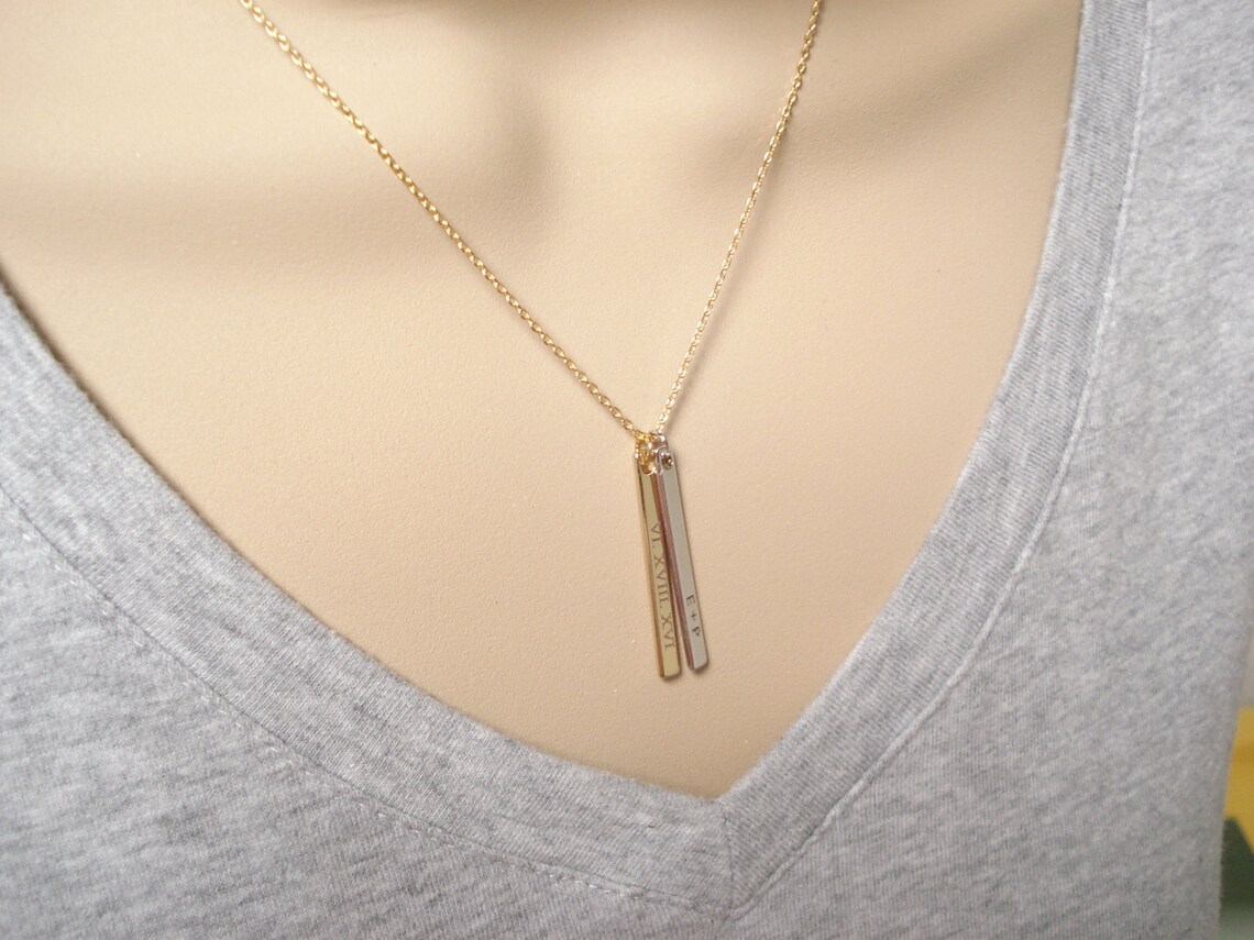 Personalized Vertical Gold Bar Necklace...engraved Bar Etsy