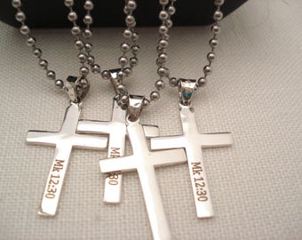 Personalized Cross Necklace...Sterling Silver engraved name plate jewelry, monogram, bible verse, religious, faith gift, baptism gift