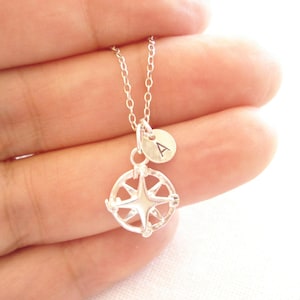 Compass Necklace...Sterling silver Compass Pendant Charm, North Star necklace, long distance, Graduation, Travelers Gift, Coordinates, GPS
