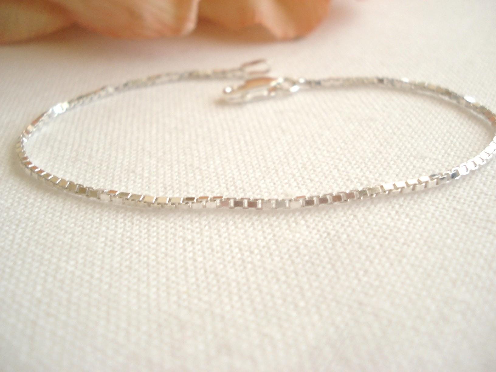 Sterling silver Italian Box Chain Bracelet/ Anklet...Shiny Stackable Layering Bracelet, Sorority gift, bridesmaid gift, simple everyday