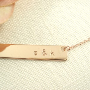 Hand Stamped Rose Gold Bar Necklace...Personalized Name plate bar jewelry, Sorority gift, monogram, bridesmaid gift image 1