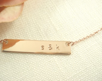 Hand Stamped Rose Gold Bar Necklace...Personalized Name plate bar jewelry, Sorority gift, monogram, bridesmaid gift