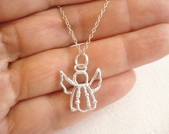 Engel Halskette...Sterling Silber Engel Flügel, Religiöse Halskette, Engel Charm Halskette, Silber Schutzengel Halskette, Brautjungfer Geschenke