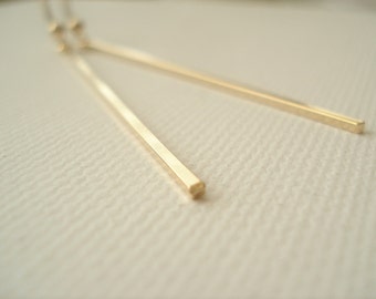 Pendientes de barra chapados en oro de 14 kt con alambre francés, pendientes de barra sencillos, pendientes largos colgantes, regalo de dama de honor, regalo para ella