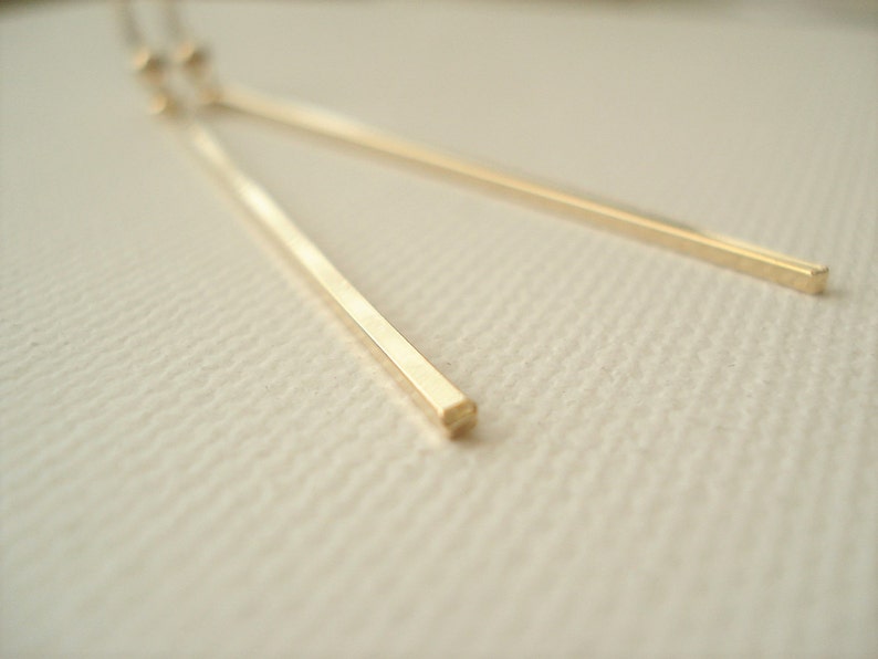 14 kt. Gold-filled french ear wire with gold plated bar earrings, Simple bar earrings, long drop earrings, bridesmaid gift, Gift for her image 1