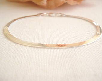 Sterling silver Italian Herringbone Bracelet...Shiny Stackable Layering Bracelet, Sorority gift, bridesmaid gift, simple everyday jewelry
