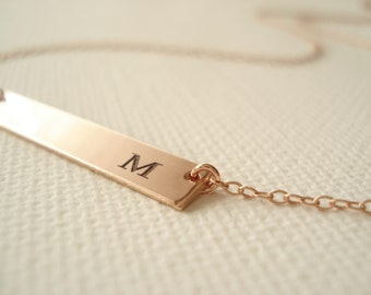 14 kt. Rose Gold filled Personalized Bar Necklace...engraved name plate gold bar jewelry, Sorority gift, monogram, bridesmaid gift