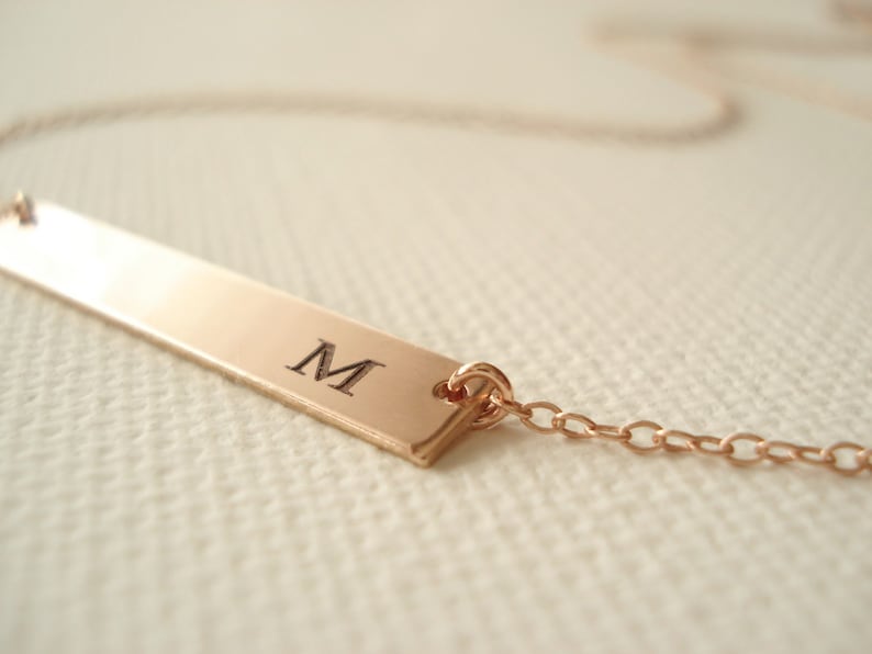 Rose Gold filled Personalized Bar Necklace...engraved name plate gold bar jewelry monogram Sorority gift bridesmaid gift 14 kt