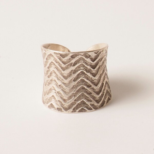 Zig Zag Sterling Silver Thumb Ring - Adjustable - 925 Stamp