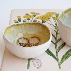 Handmade Ceramic yellow ring holder dish, yellow ring dish, yellow ceramic bowl, yellow pottery ring display dish, yellow jewellery dishes image 1