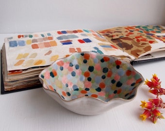 Handmade colourful polka dot ceramic bowl, ceramic ring dish, decorative ceramic bowl, pottery bowl, ceramic catchall,ceramic polka dot dish