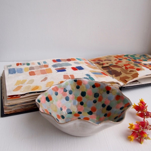 Handmade colourful polka dot ceramic bowl, ceramic ring dish, decorative ceramic bowl, pottery bowl, ceramic catchall,ceramic polka dot dish