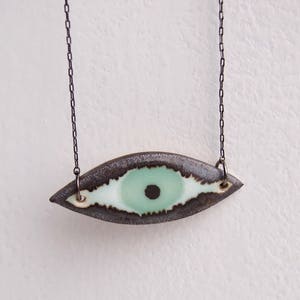 Handmade turquoise ceramic eye necklace, statement jewellery, turquoise statement necklace, ceramic eye jewellery, unique turquoise necklace image 1