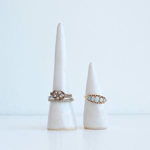 White glossy handmade ceramic ring cones, jewellery storage, ring holder, ceramic cone, ring cones, ring display, ceramic wedding gift, gift image 3